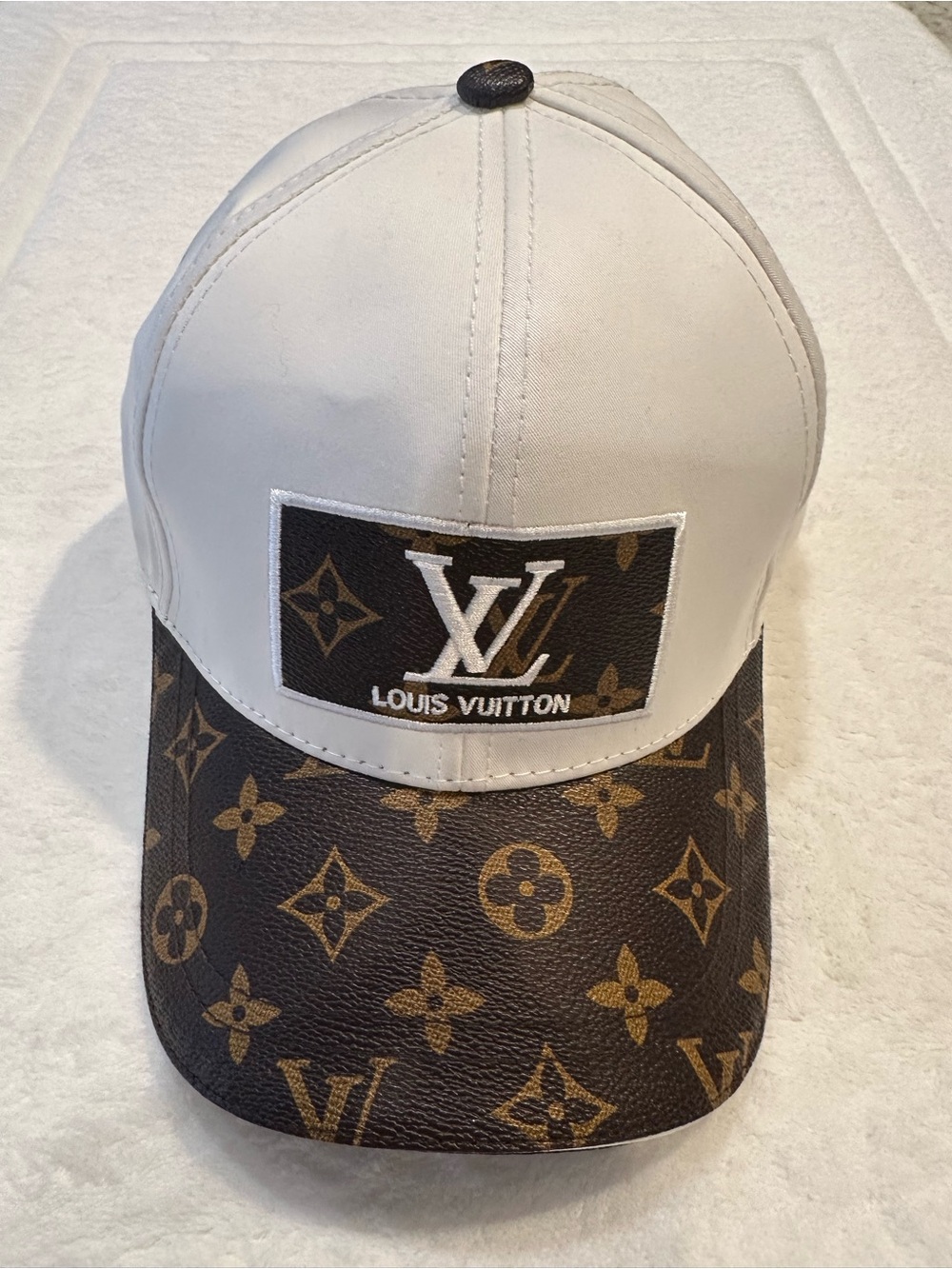 Fashion Inspired White and Brown Monogram Baseball Cap